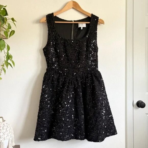 Petal & Pup Emma Sequin Mini Dress in Black - Picture 3 of 6
